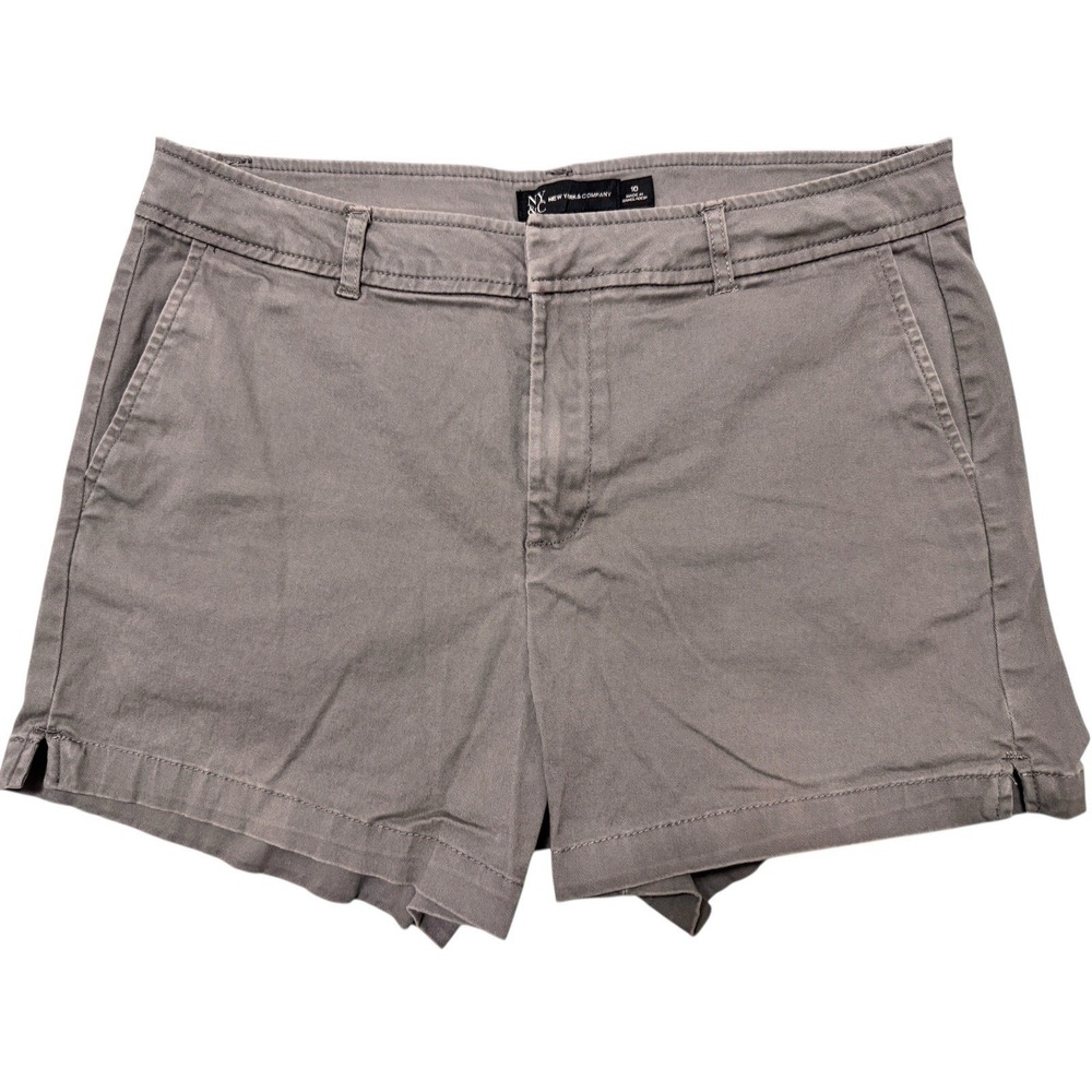 NY & Co Chino Shorts Womens 10 Gray‎ Cotton Stretch Flat Front Pockets